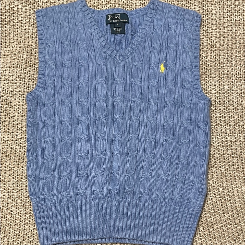 Polo by Ralph Lauren V-Neck Blue Sweater Vest boys size 6